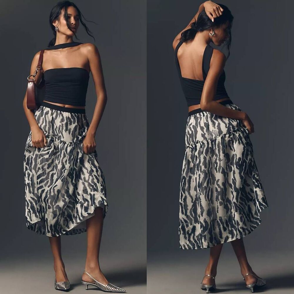 Anthropologie Maeve Black and White animal print A-Line Skirt